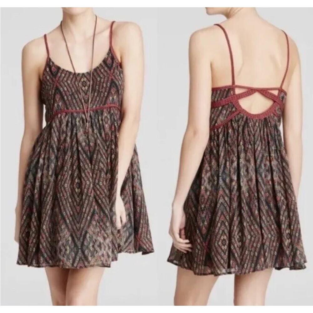 Free People Periscopes In Sky babydoll dress Women S strappy aztec Mini Cut out